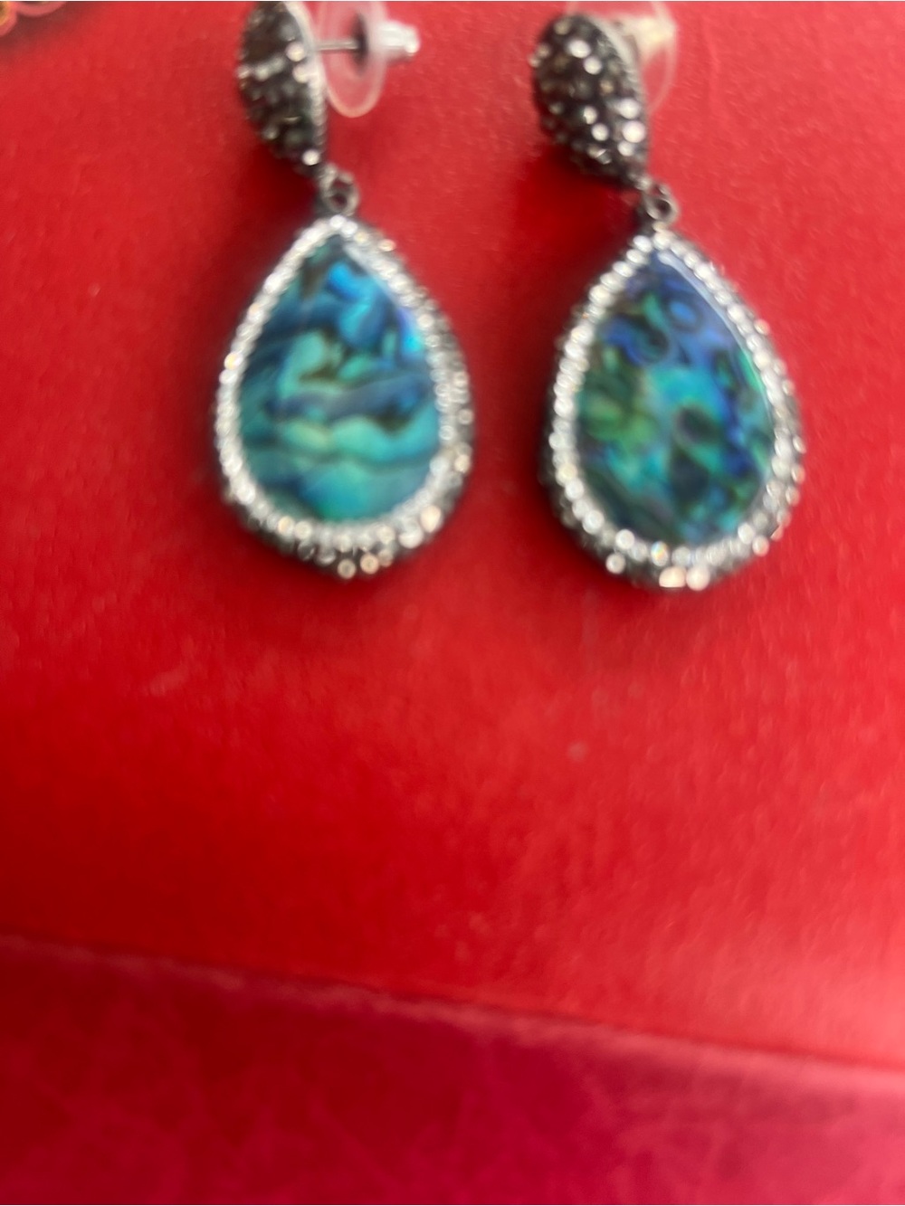 Teardrop Abalone Shell Drop Earrings - Blue-Green
